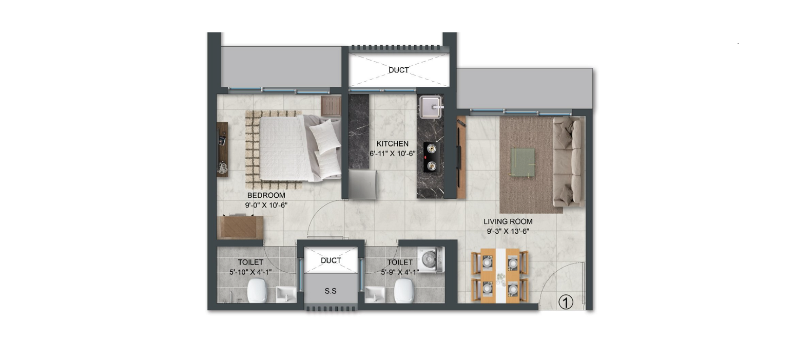 Agarwal Floresta Goregaon East 1BHK Plan